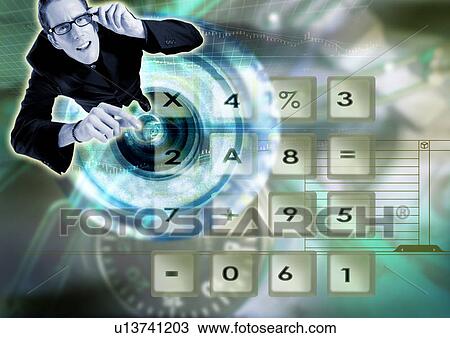 Dial pad superimposed on an image of a businessman View Large Illustration Drawing - Dial pad superimposed on an image of a businessman. Fotosearch