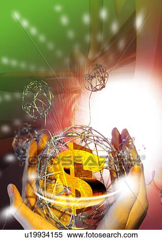 Dollar sign in a person's hand superimposed on a glowing background View Large Illustration Stock Illustration - Dollar sign in a person's hand superimposed on a glowing background. Fotosearch