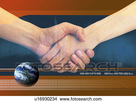 Stock Illustration - Handshake superimposed on a grey background. Fotosearch