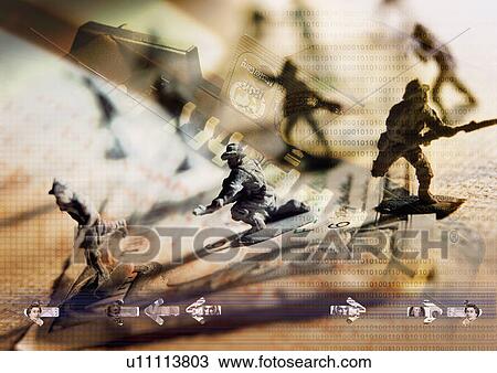 Toy soldiers superimposed on a brown background View Large Illustration Drawing - Toy soldiers superimposed on a brown background. Fotosearch
