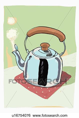 A hot tea kettle View Large Illustration Stock Illustration - A hot tea kettle. Fotosearch