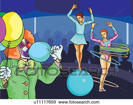 Stock Illustration - Acrobats performing in circus. Fotosearch