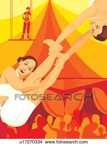 Acrobats performing in circus View Large Illustration Stock Illustration - Acrobats performing in circus. Fotosearch
