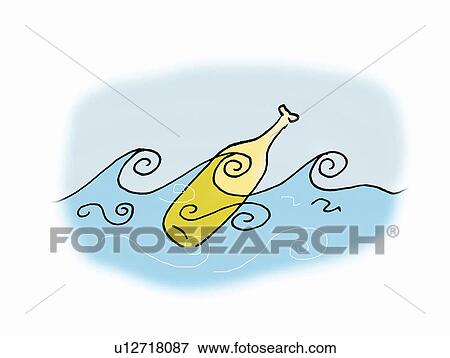 Bottle floating in the sea View Large Illustration Stock Illustration - Bottle floating in the sea. Fotosearch