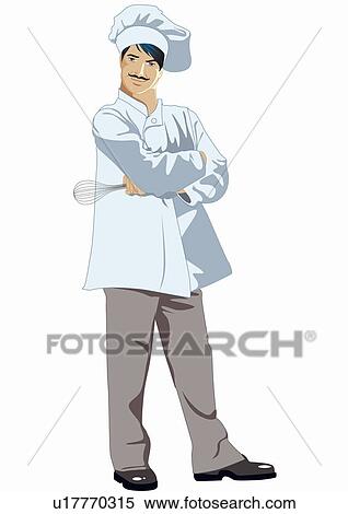 Stock Illustration - Chef wearing chef's hat and apron. Fotosearch