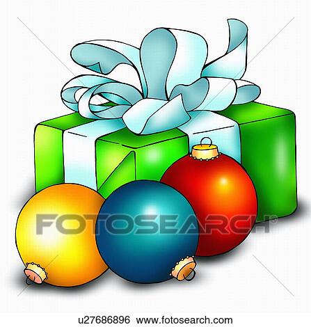 Christmas present with ornaments View Large Illustration Stock Illustration - Christmas present with ornaments. Fotosearch