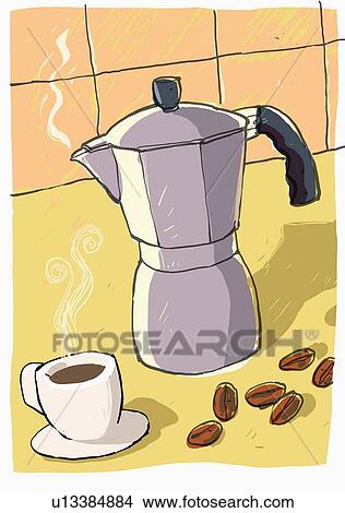Stock Illustration - Pot of coffee and coffee cup. Fotosearch