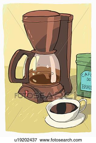 Stock Illustration - Pot of coffee and coffee cup. Fotosearch