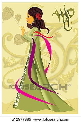 Stock Illustration - Side view of a virgo woman with zodiac sign. Fotosearch