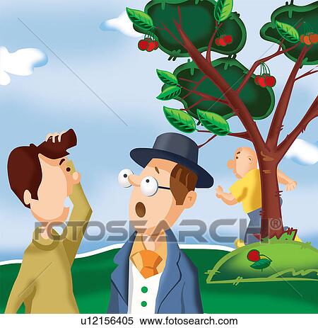 Stock Illustration - Two men talking in park. Fotosearch