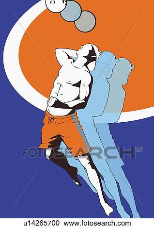Clipart - Young man reaching to hit volleyball. Fotosearch