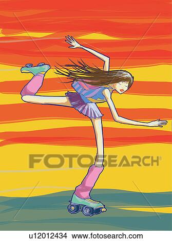 Young woman on rollerskates View Large Illustration Stock Illustration - Young woman on rollerskates. Fotosearch