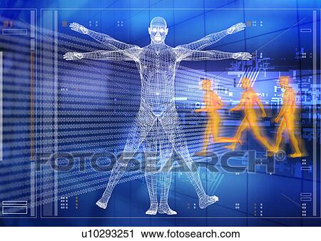 Human form superimposed on a blue background View Large Illustration Clip Art - Human form superimposed on a blue background. Fotosearch