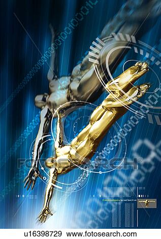 Metallic human form diving into a blue background View Large Illustration Stock Illustration - Metallic human form diving into a blue background. Fotosearch