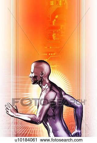Metallic human torso superimposed on a glowing background View Large Illustration Clip Art - Metallic human torso superimposed on a glowing background. Fotosearch