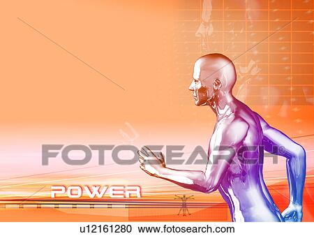 Clipart - Metallic human torso superimposed on a glowing background. Fotosearch