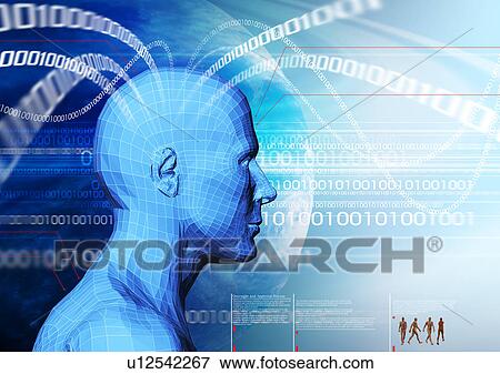 Stock Illustration - Binary code emitting from a human head. Fotosearch
