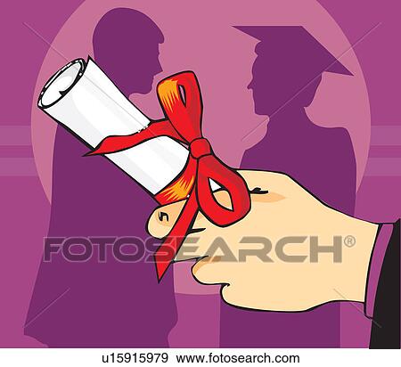 Close up view of a hand holding graduation degree View Large Illustration Stock Illustration - Close up view of a hand holding graduation degree . Fotosearch
