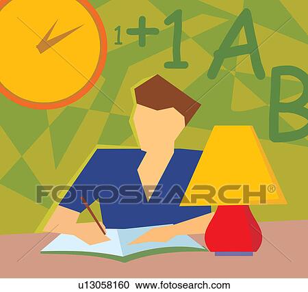 Front view of a boy writing View Large Illustration Clipart - Front view of a boy writing. Fotosearch