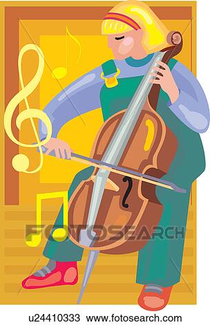 Front view of a girl playing violin View Large Illustration Drawing - Front view of a girl playing violin. Fotosearch