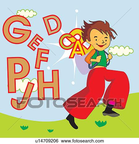 Front view of a school boy in park View Large Illustration Stock Illustration - Front view of a school boy in park . Fotosearch