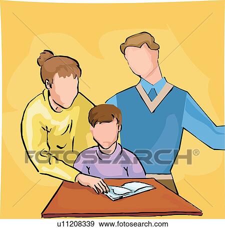 Parents teaching their child Stock Illustration | u11208339 | Fotosearch
