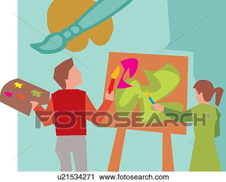 Rear view of students painting in art class View Large Illustration Clip Art - Rear view of students painting in art class. Fotosearch