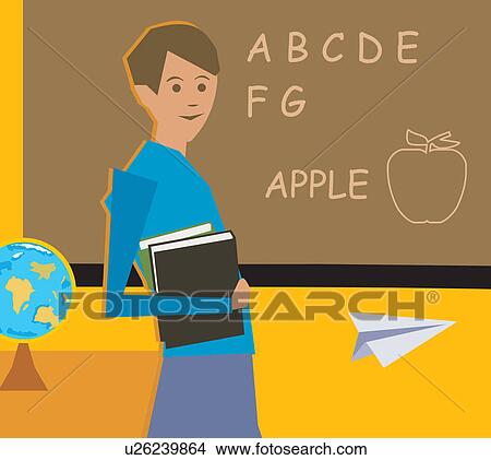Stock Illustration - Side view of a teacher holding books. Fotosearch