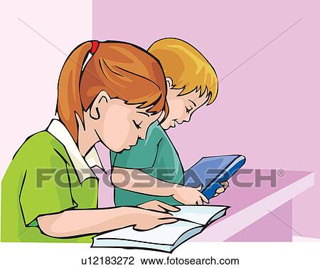 Side view of student studying with concentration Drawing | u12183272