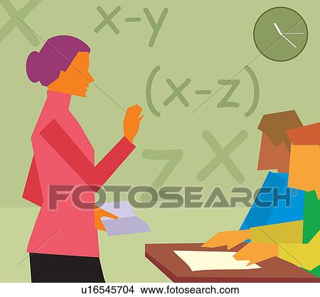 Stock Illustration - Side view of teacher teaching in a class. Fotosearch