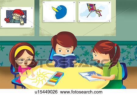 Stock Illustration - Student Studying In Class Room. Fotosearch