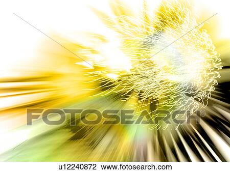 Drawing - Yellow light streaks superimposed on a glowing background. Fotosearch