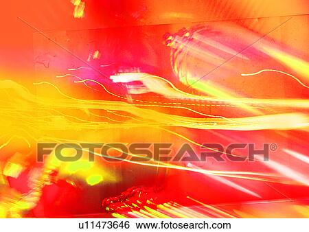 Yellow light streaks superimposed on a red background View Large Illustration Stock Illustration - Yellow light streaks superimposed on a red background. Fotosearch