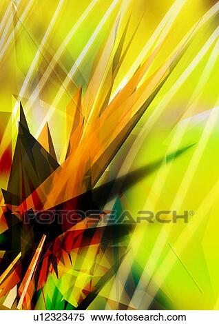 Stock Illustration - Yellow light streaks superimposed on a green background. Fotosearch