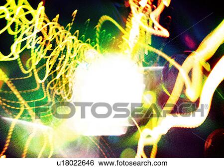 Yellow light streaks superimposed on a dark background View Large Illustration Stock Illustration - Yellow light streaks superimposed on a dark background. Fotosearch
