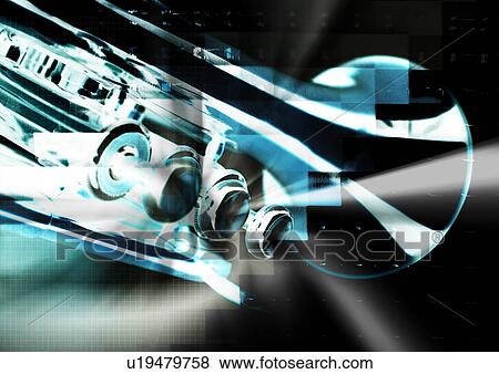Close-up of a trumpet superimposed on a grey background View Large Illustration Stock Illustration - Close-up of a trumpet superimposed on a grey background. Fotosearch