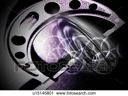 Clip Art - Metal handcuff superimposed on a black background. Fotosearch