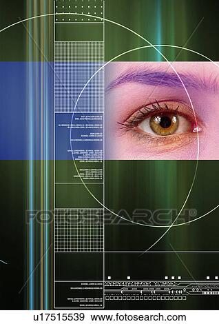 Stock Illustration - Human eye superimposed on a dark background. Fotosearch