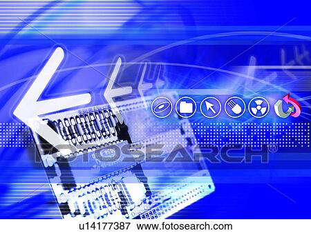 Stock Illustration - Circuit board superimposed on a blue background. Fotosearch
