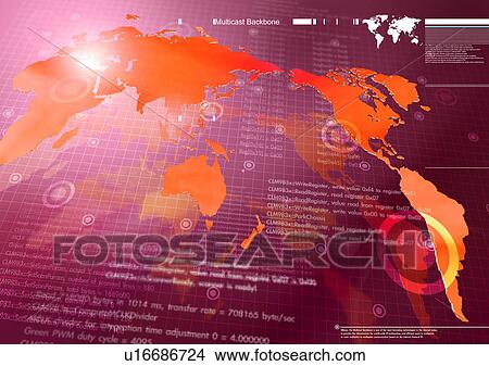 Map of the world superimposed on a purple background View Large Illustration Stock Illustration - Map of the world superimposed on a purple background. Fotosearch