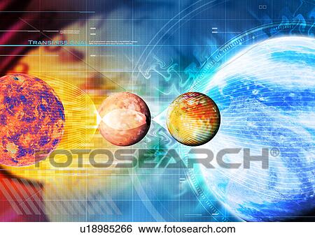 Planets superimposed on a blue background View Large Illustration Stock Illustration - Planets superimposed on a blue background. Fotosearch