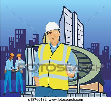 Drawing - Architect holding blueprint. Fotosearch