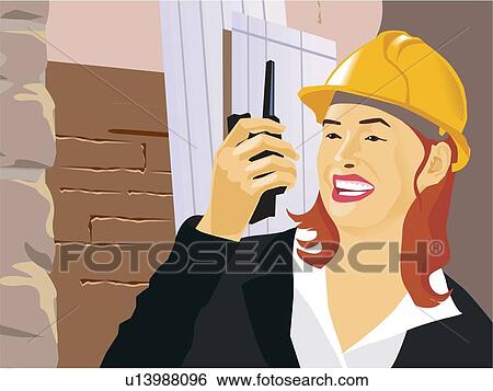 Stock Illustration - Close-up view of an architect using radiotelegraph. Fotosearch