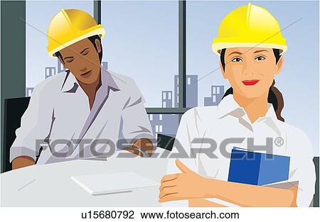 Drawing - Close up view of two architects. Fotosearch