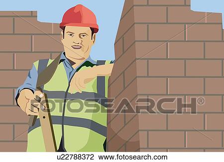 Front view of a construction worker View Large Illustration Drawing - Front view of a construction worker. Fotosearch