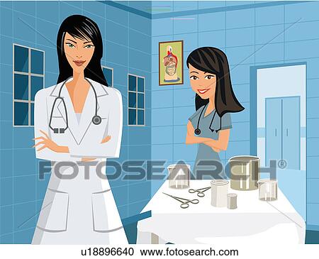 Clipart - Front view of a doctor with stethoscope and looking at camera . Fotosearch