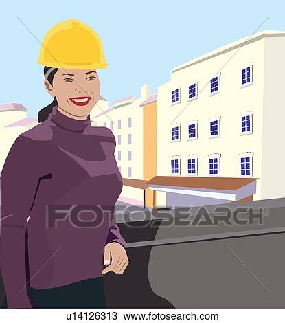 Front view of a female architect View Large Illustration Drawing - Front view of a female architect. Fotosearch