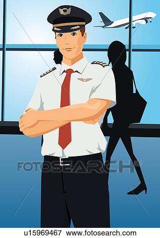 Front view of a pilot looking at camera View Large Illustration Stock Illustration - Front view of a pilot looking at camera . Fotosearch