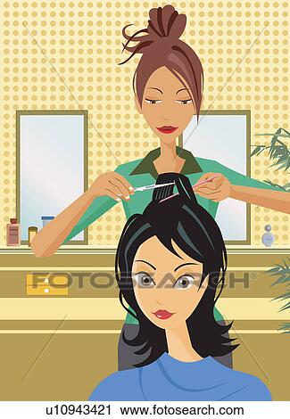 Front view of hairstylist cutting hair View Large Illustration Clip Art - Front view of hairstylist cutting hair. Fotosearch
