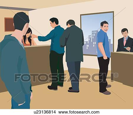 Stock Illustration - People standing at bank. Fotosearch